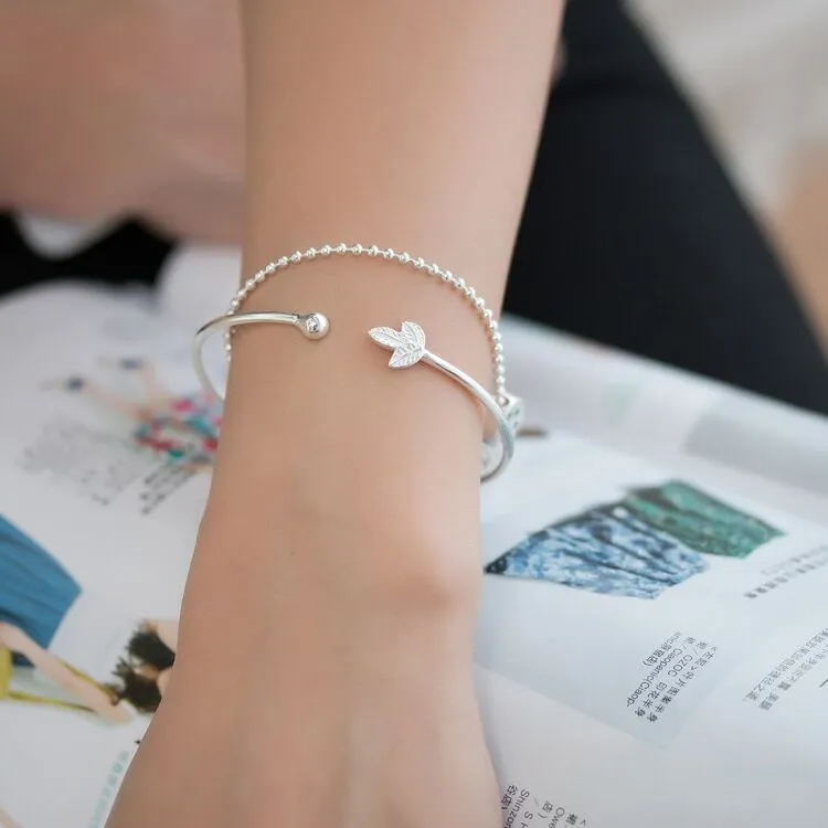 Japanese and Korean simple 925 silver leaf bracelet