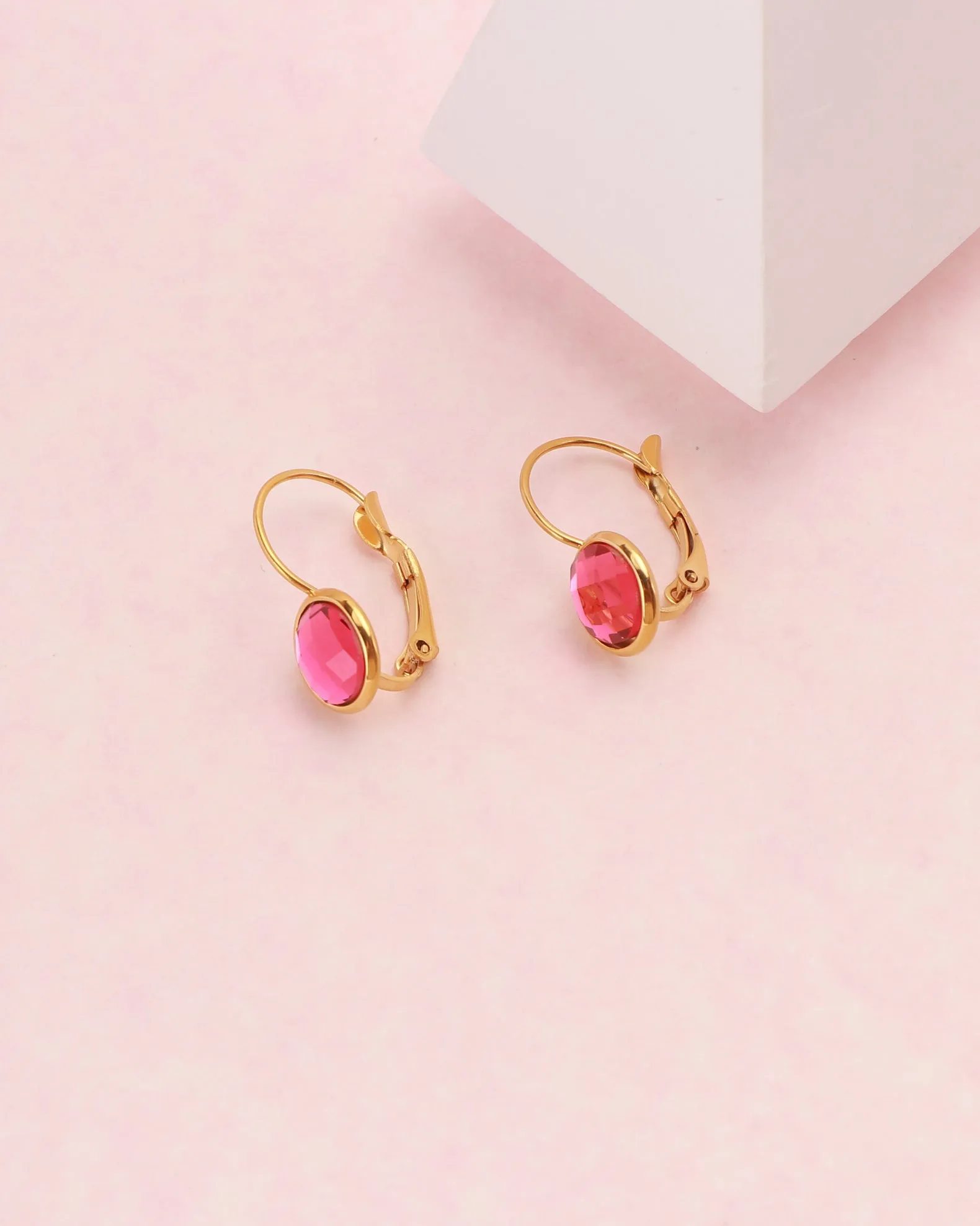 Jemima Pink Crystal Gold Earrings