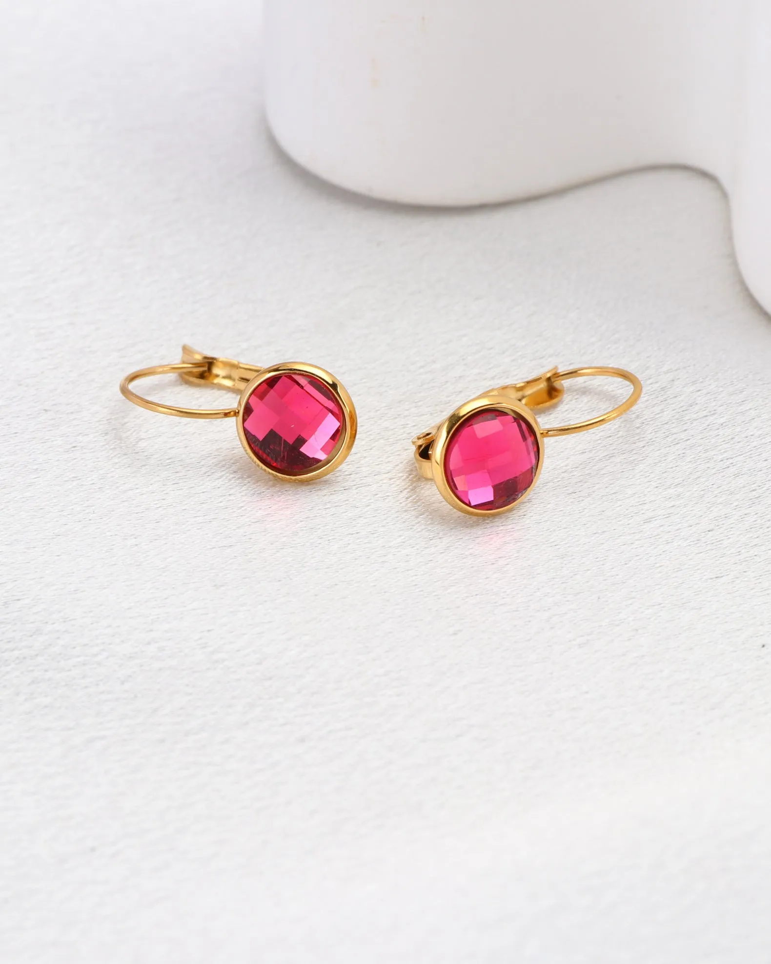 Jemima Pink Crystal Gold Earrings