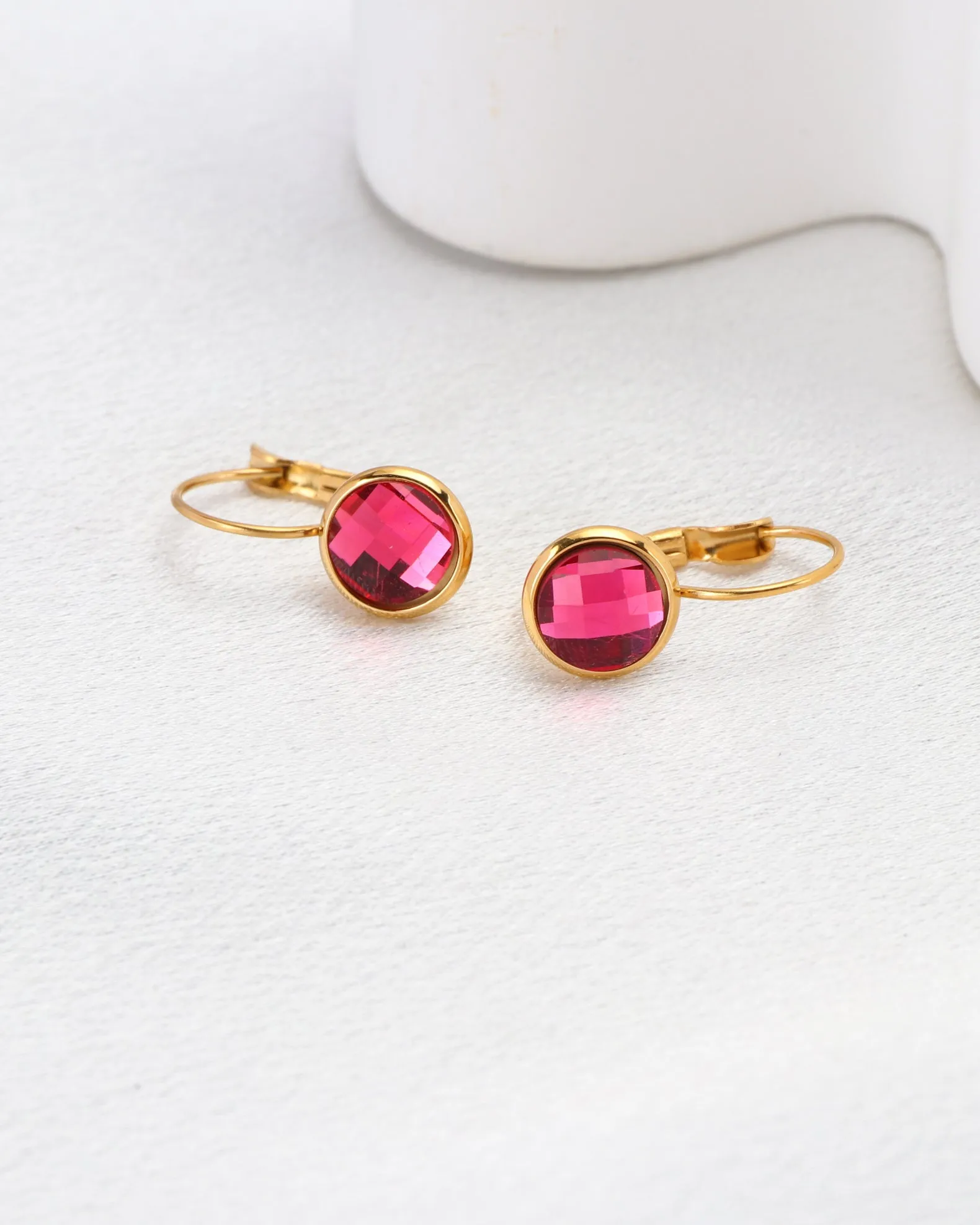 Jemima Pink Crystal Gold Earrings