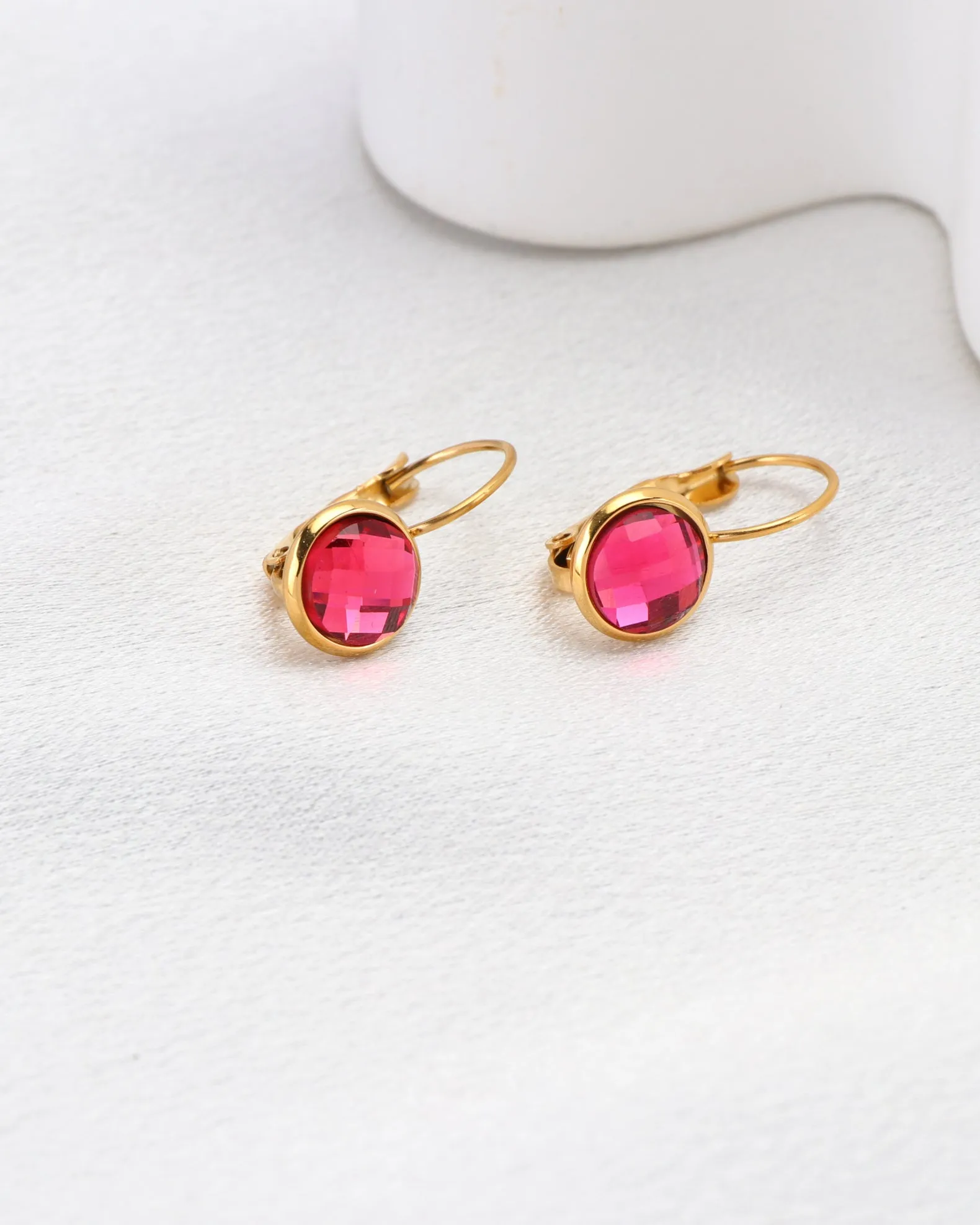 Jemima Pink Crystal Gold Earrings