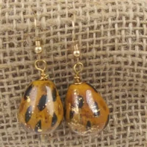 Kazuri Earring in Honey and Gold Teardrop