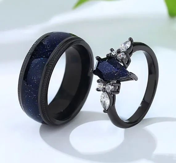 Kite Cut Orion Nebula Ring Set, Matching Couple Rings