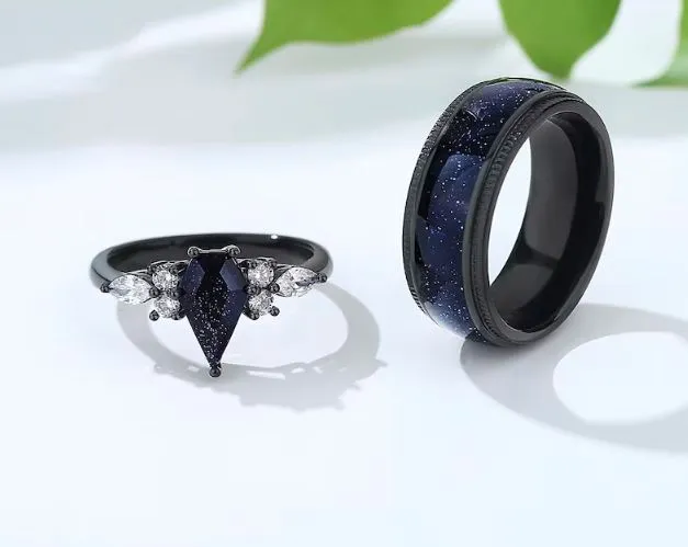 Kite Cut Orion Nebula Ring Set, Matching Couple Rings