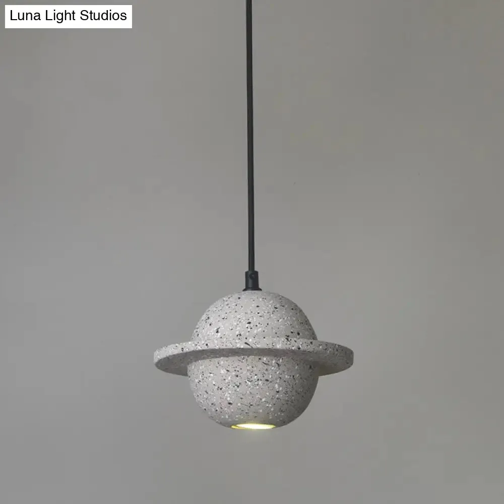 LED Planet Shaped Cement Hanging Lamp: Stylish Single-Bulb Pendant Light for Bedroom