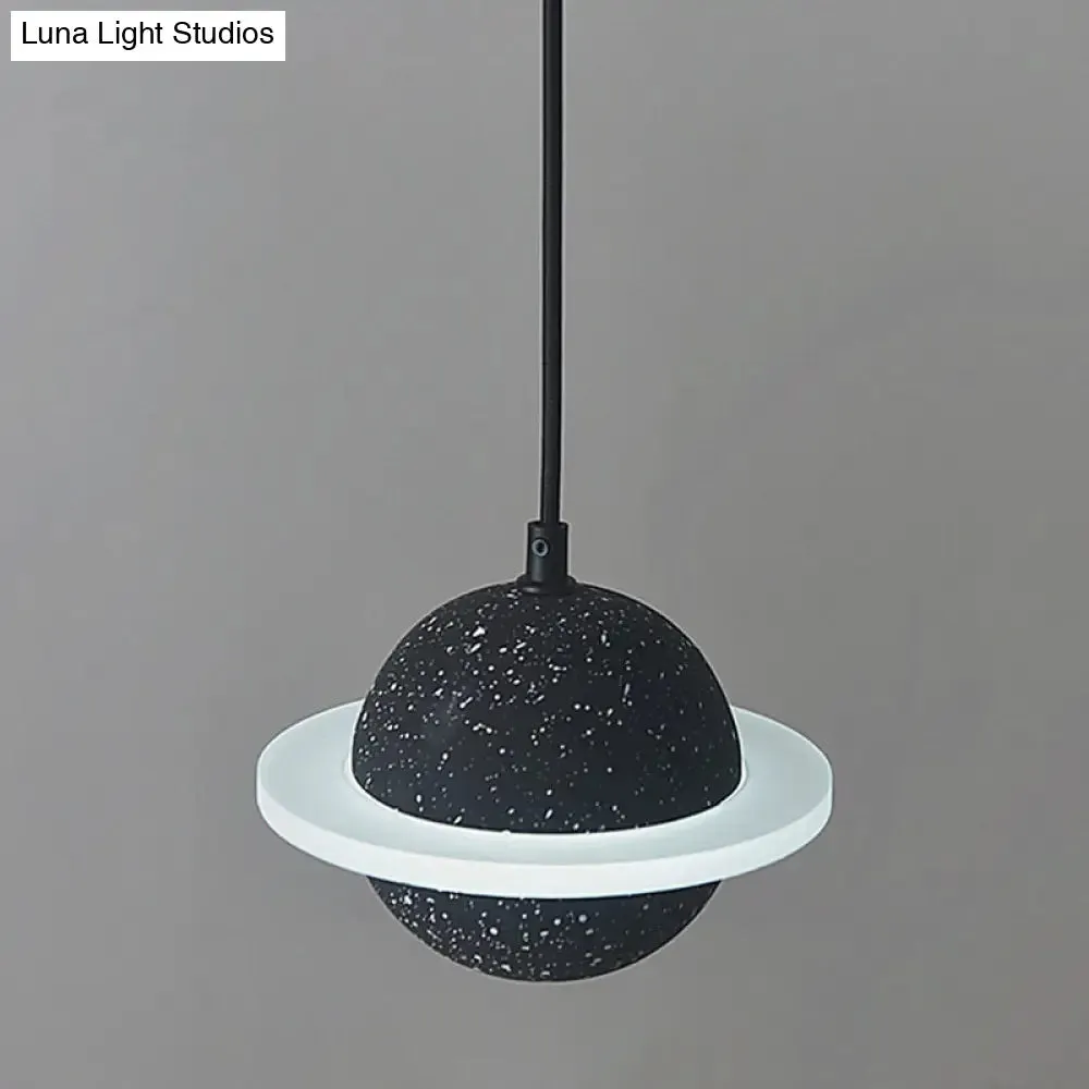 LED Planet Shaped Cement Hanging Lamp: Stylish Single-Bulb Pendant Light for Bedroom