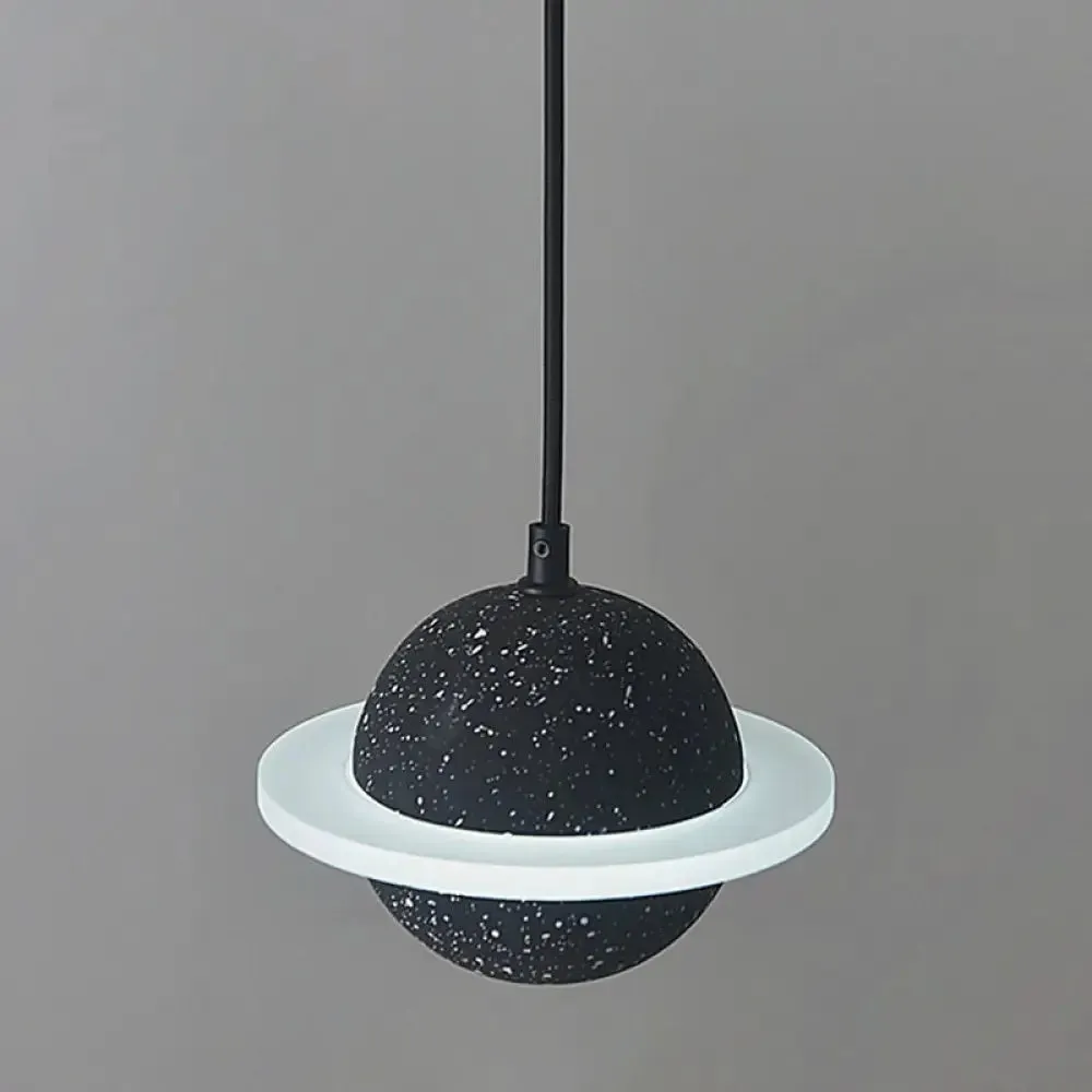 LED Planet Shaped Cement Hanging Lamp: Stylish Single-Bulb Pendant Light for Bedroom