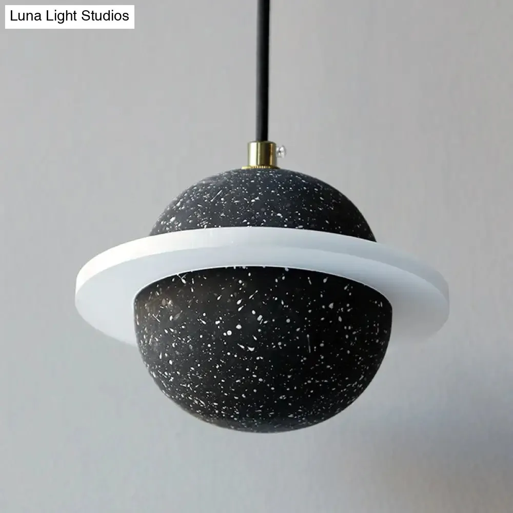 LED Planet Shaped Cement Hanging Lamp: Stylish Single-Bulb Pendant Light for Bedroom