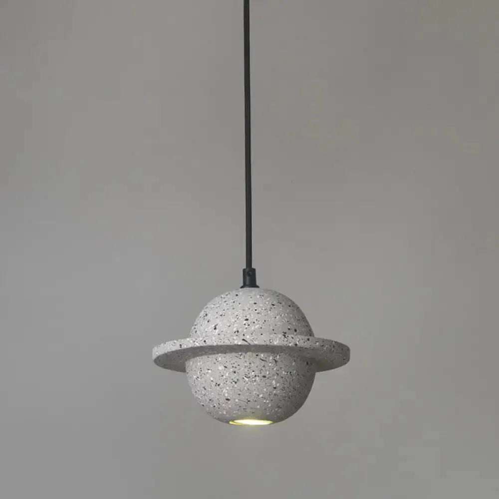 LED Planet Shaped Cement Hanging Lamp: Stylish Single-Bulb Pendant Light for Bedroom