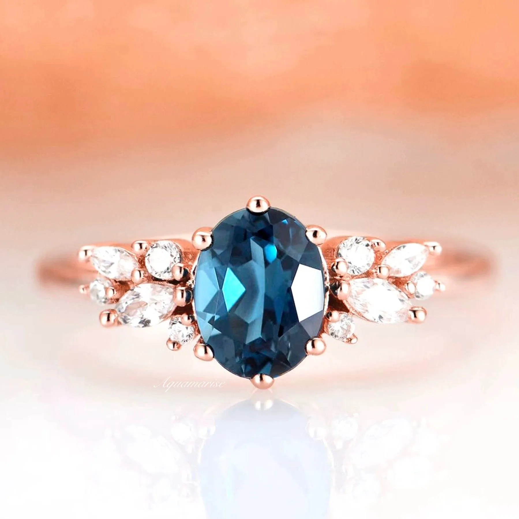 Lily London Blue Topaz Ring- 14K Rose Gold Vermeil