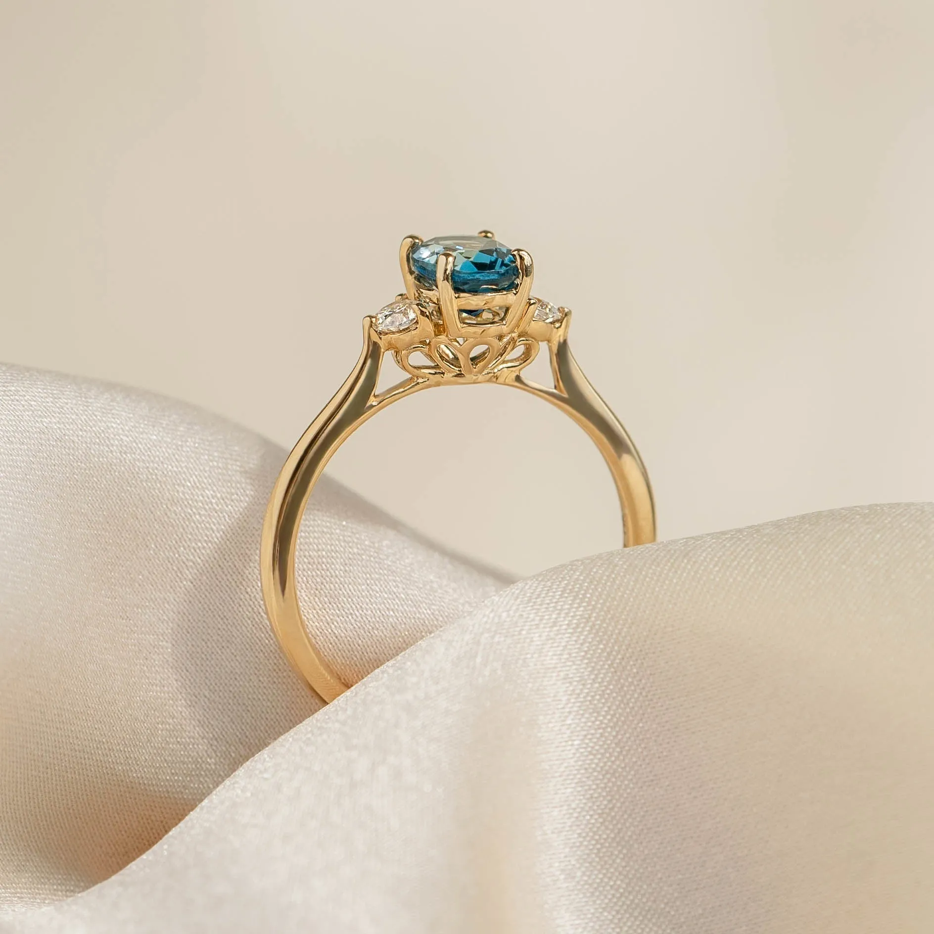 London Blue Topaz and Diamond Ring 14k Gold - Kindra