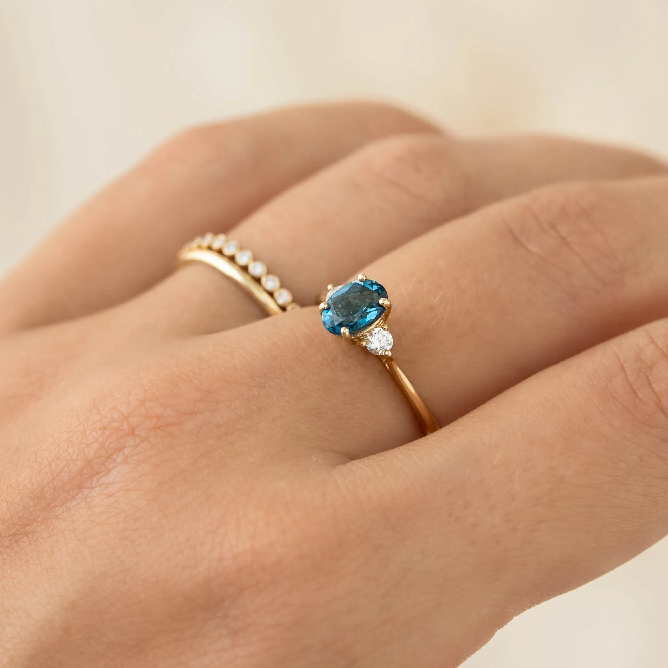 London Blue Topaz and Diamond Ring 14k Gold - Kindra