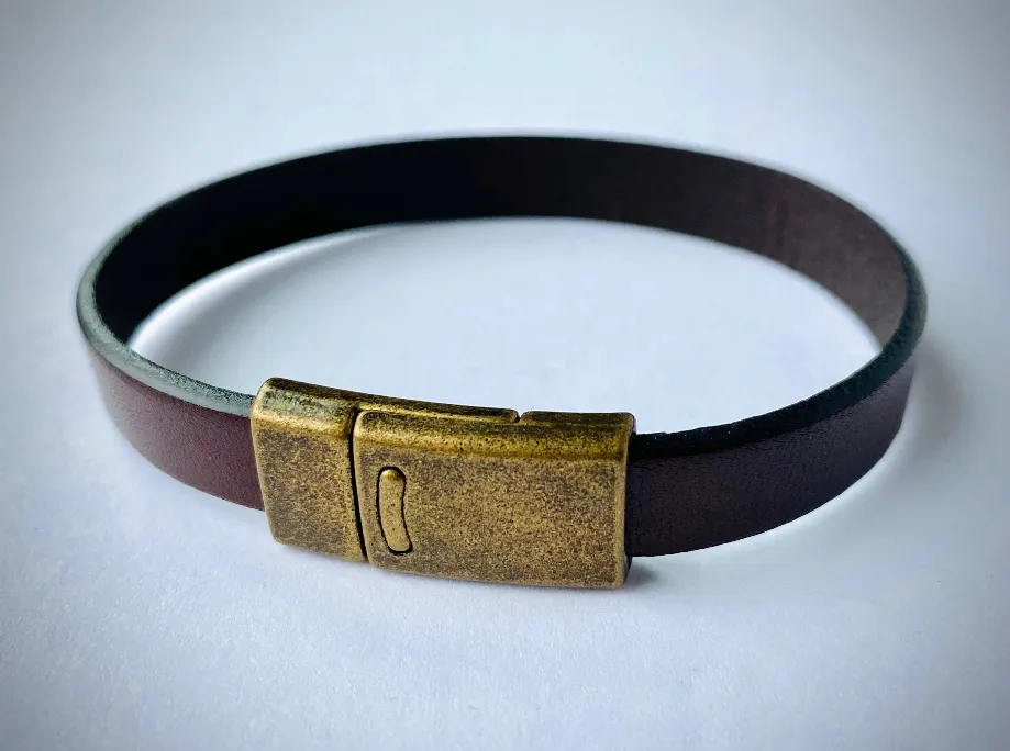 Men's Leather Bracelet with Antique Silver/Brass Clasp