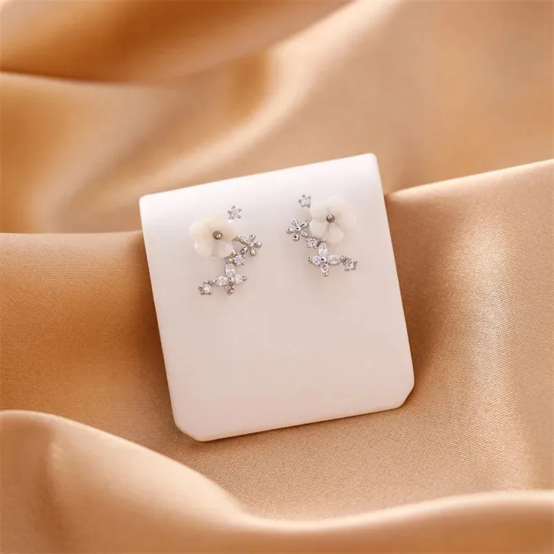 Micro-Inlaid Shell Flower Crystal Water Drops Earrings