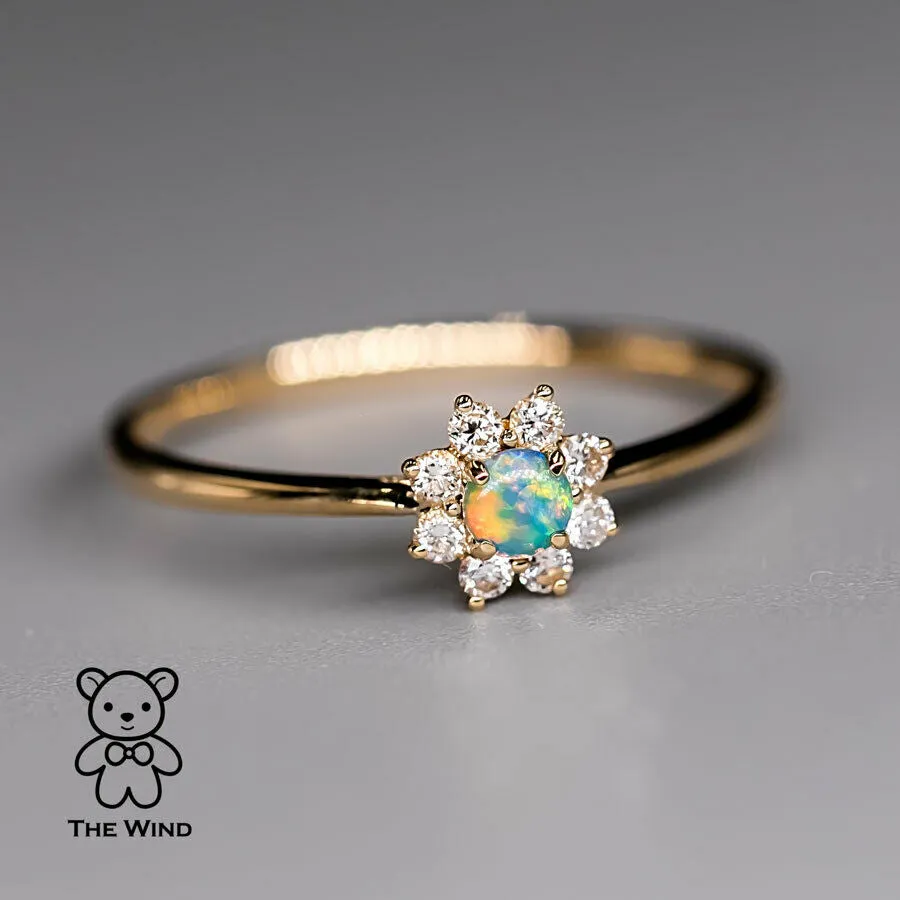 Minimalist Australian Solid Opal Diamond Hola Ring 18K Yellow Gold