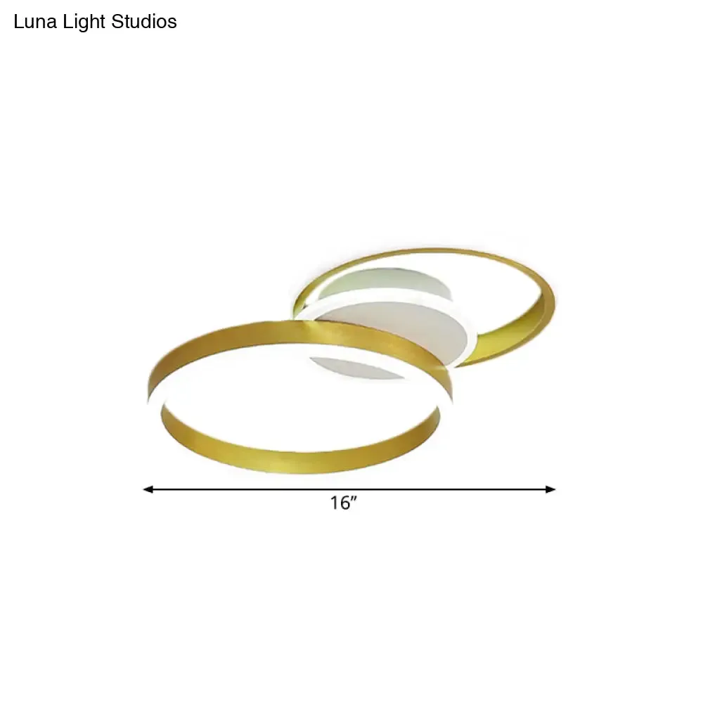 Minimalist Gold Metal LED Parlor Flush Mount Ceiling Light Fixture with Dual Rings