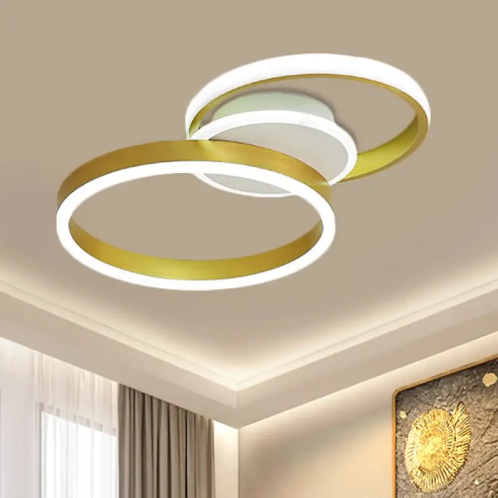 Minimalist Gold Metal LED Parlor Flush Mount Ceiling Light Fixture with Dual Rings