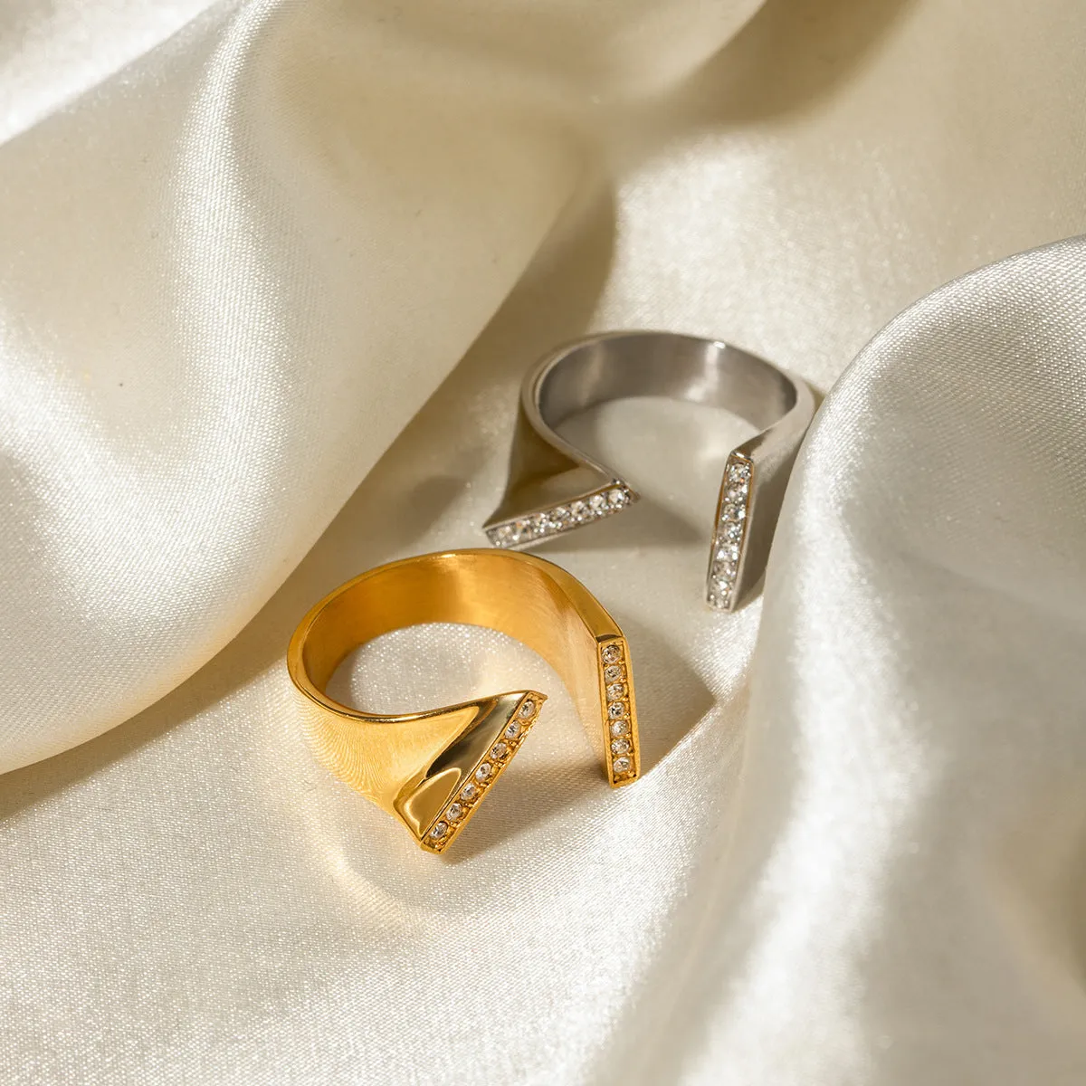 Minimalist Irregular Geometric Stainless Steel 18K Gold Plated Rings