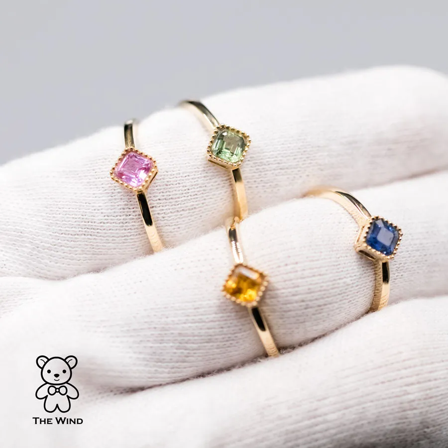 Minimalist Princess Cut Pink Sapphire Ring 14K Yellow Gold