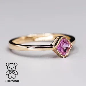 Minimalist Princess Cut Pink Sapphire Ring 14K Yellow Gold