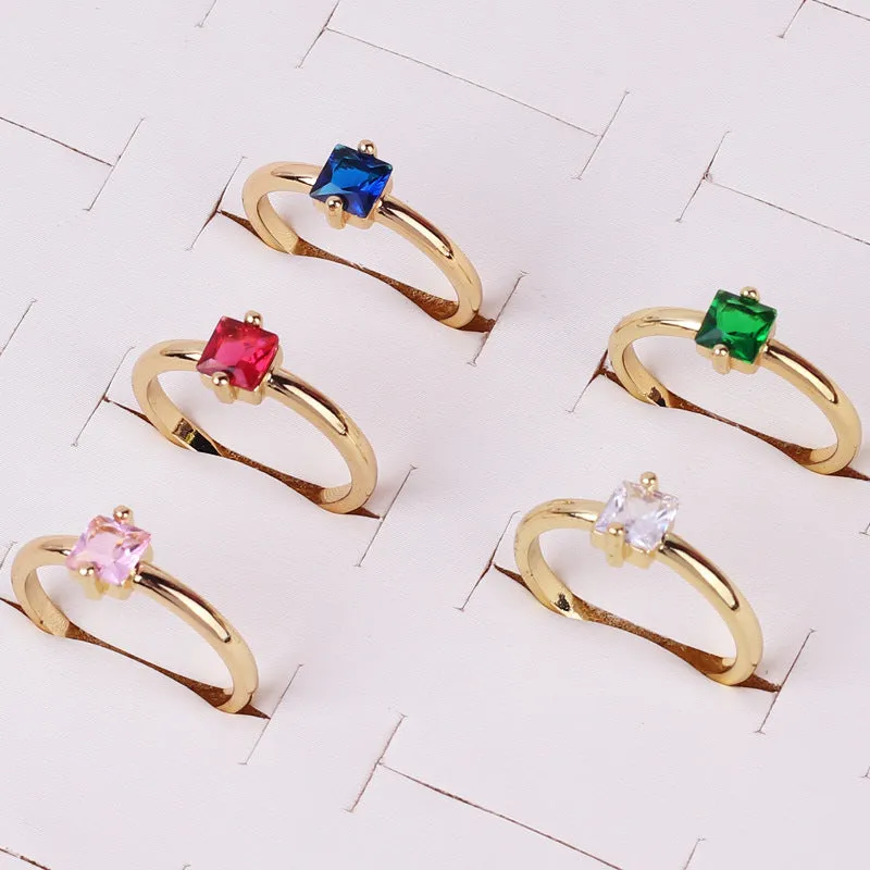 Minimalist Women Quadrilateral Geometric Zircon Electroplating Rings