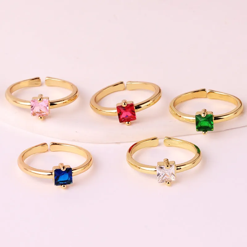 Minimalist Women Quadrilateral Geometric Zircon Electroplating Rings