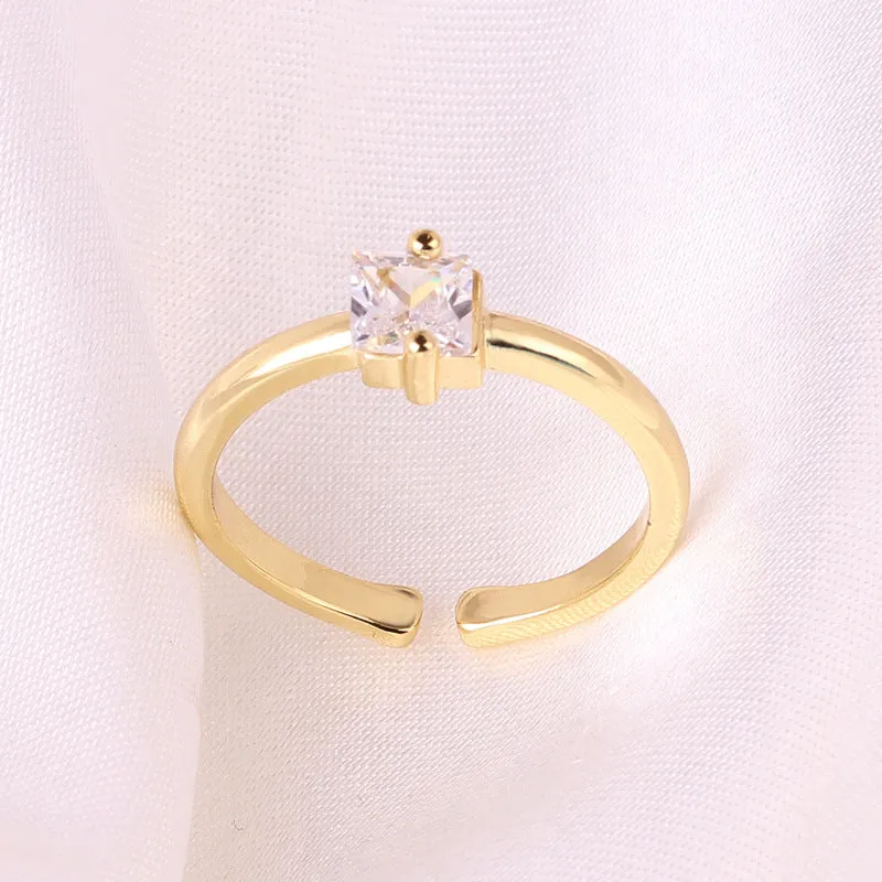 Minimalist Women Quadrilateral Geometric Zircon Electroplating Rings