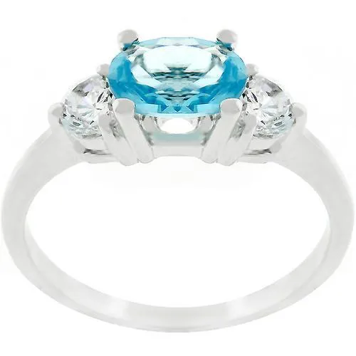 Miranna 1.2ct Blue Topaz CZ Rhodium Classic Oval Ring