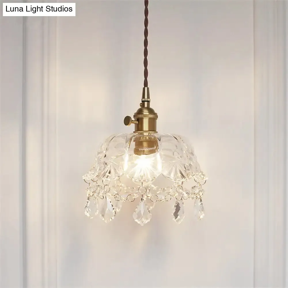 Modern Crystal Pendant Light with Stylish Domed Shade - Clear Glass Hanging Lamp for Restaurants