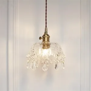 Modern Crystal Pendant Light with Stylish Domed Shade - Clear Glass Hanging Lamp for Restaurants