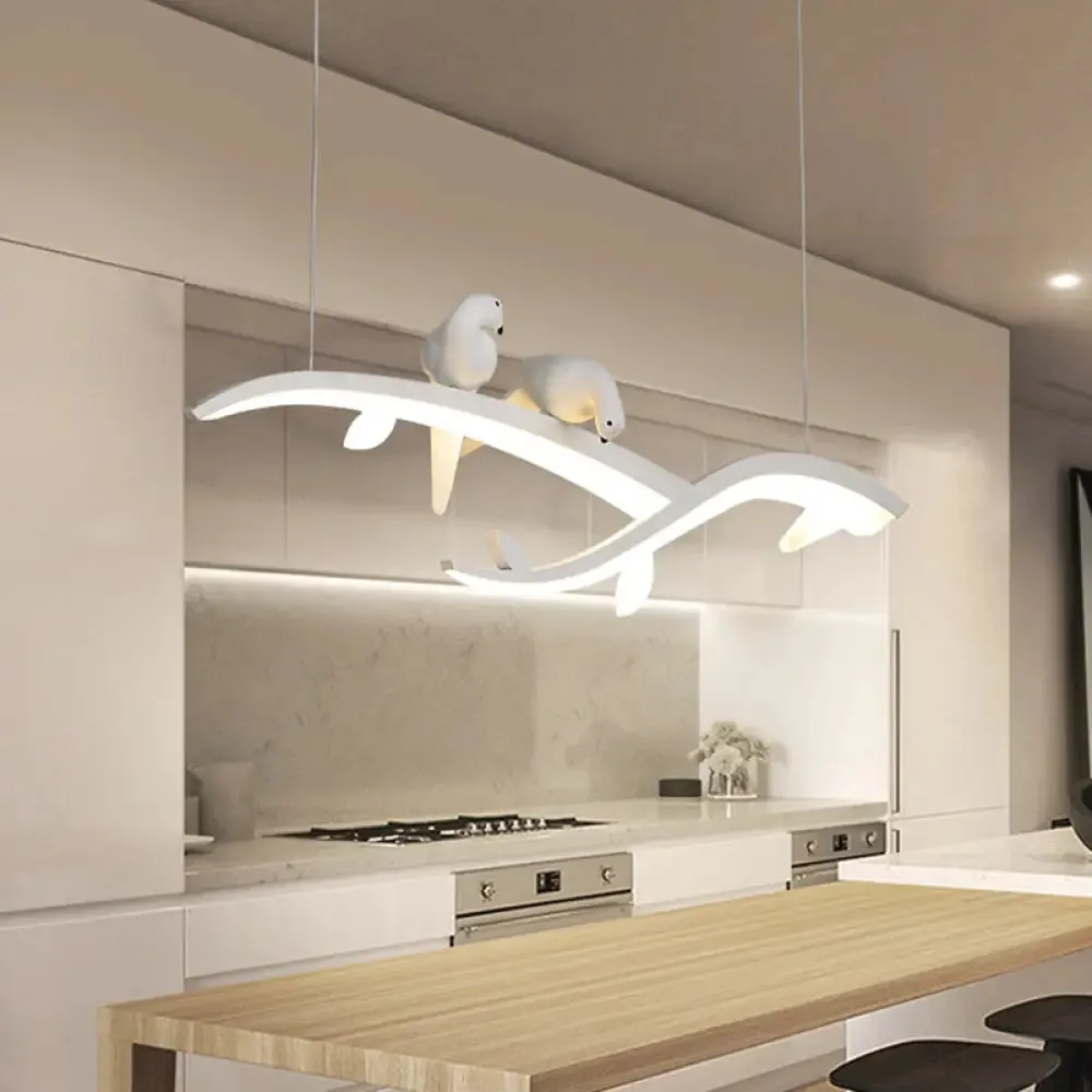 Modernist LED Acrylic Branch Suspension Light Pendant Ceiling Lamp with Bird Decor in White/Warm Light