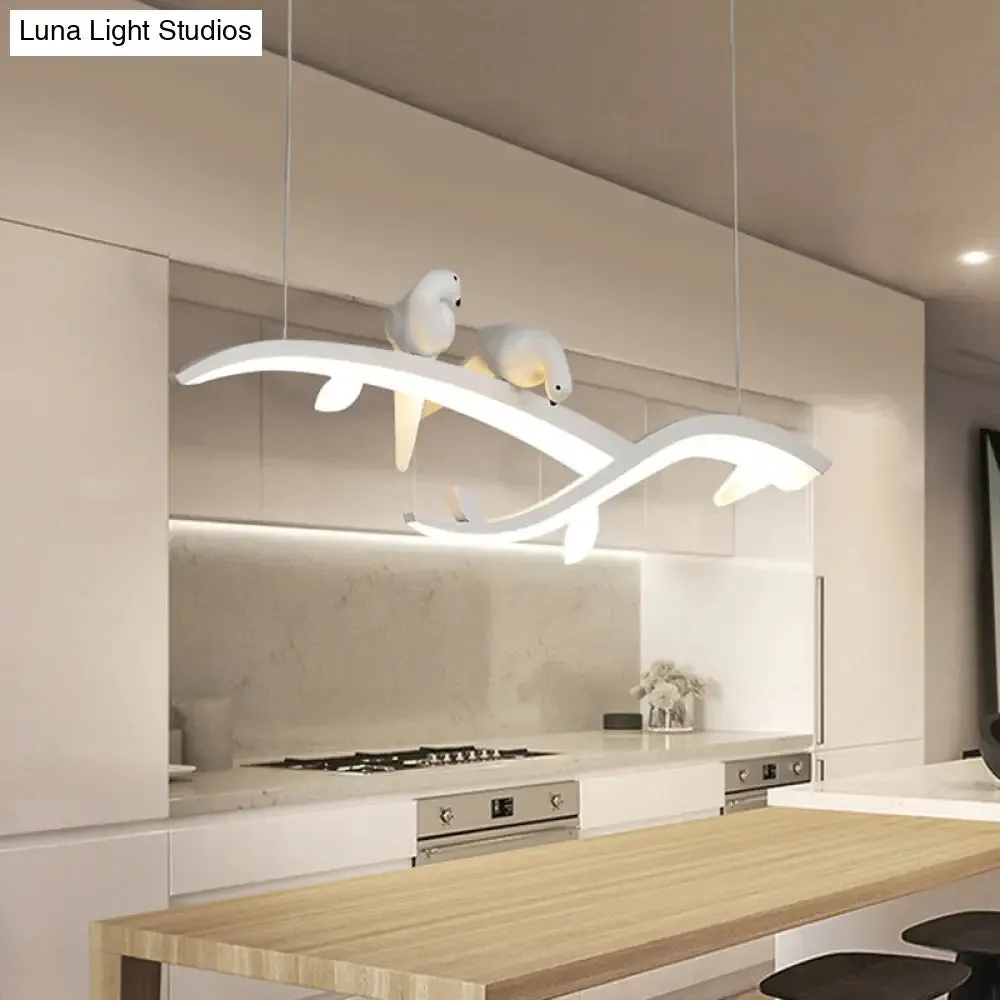 Modernist LED Acrylic Branch Suspension Light Pendant Ceiling Lamp with Bird Decor in White/Warm Light