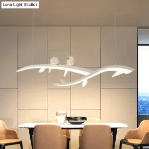 Modernist LED Acrylic Branch Suspension Light Pendant Ceiling Lamp with Bird Decor in White/Warm Light