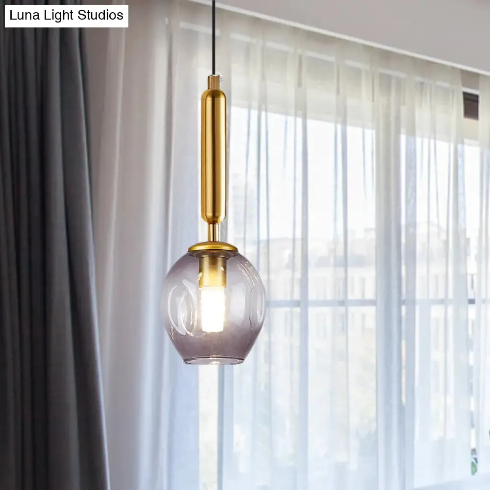 Modernist Pendant Lamp Fixture - Tulip Bedside Hanging Lighting in Blue/Smoke Gray Dimpled Glass, Black/Gold