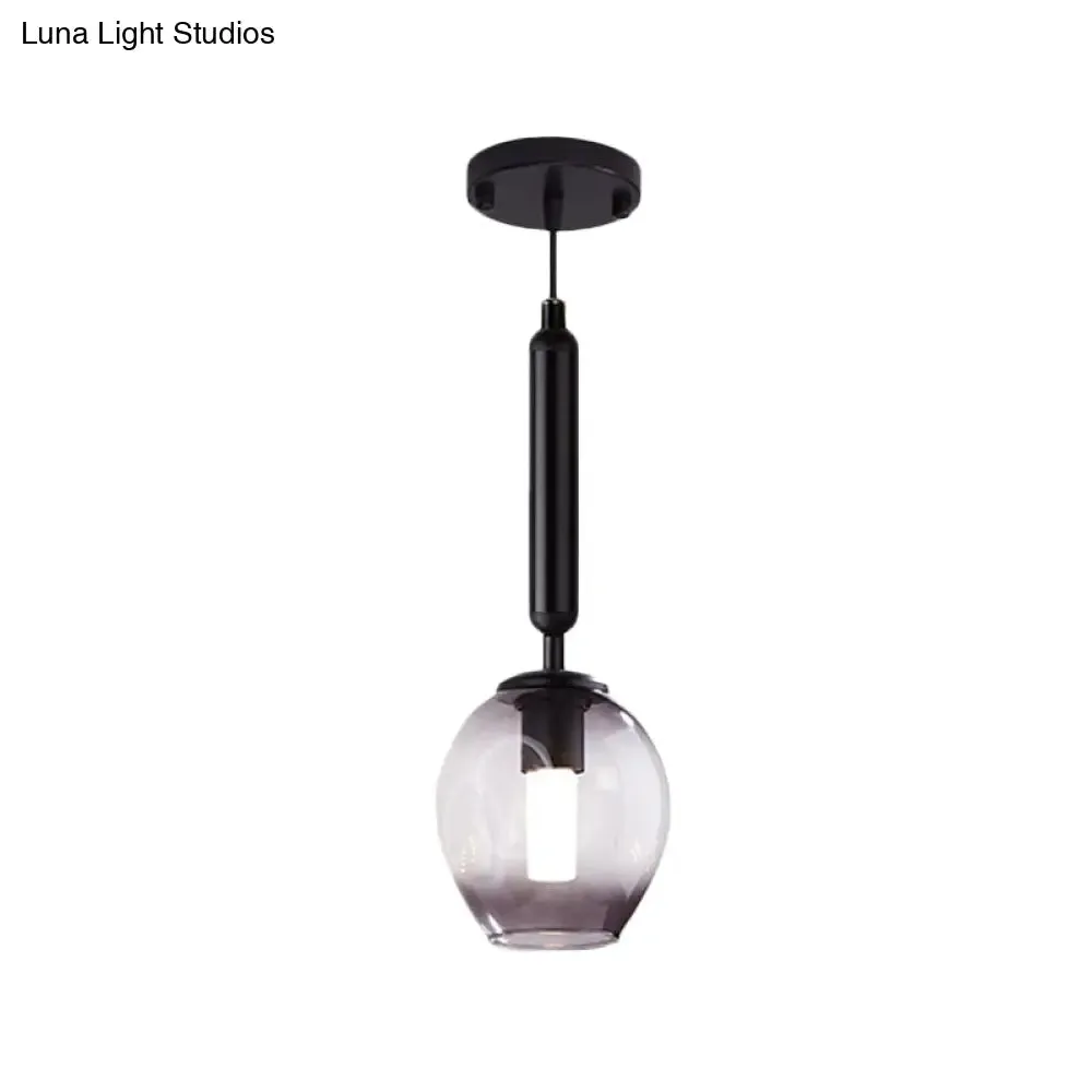 Modernist Pendant Lamp Fixture - Tulip Bedside Hanging Lighting in Blue/Smoke Gray Dimpled Glass, Black/Gold