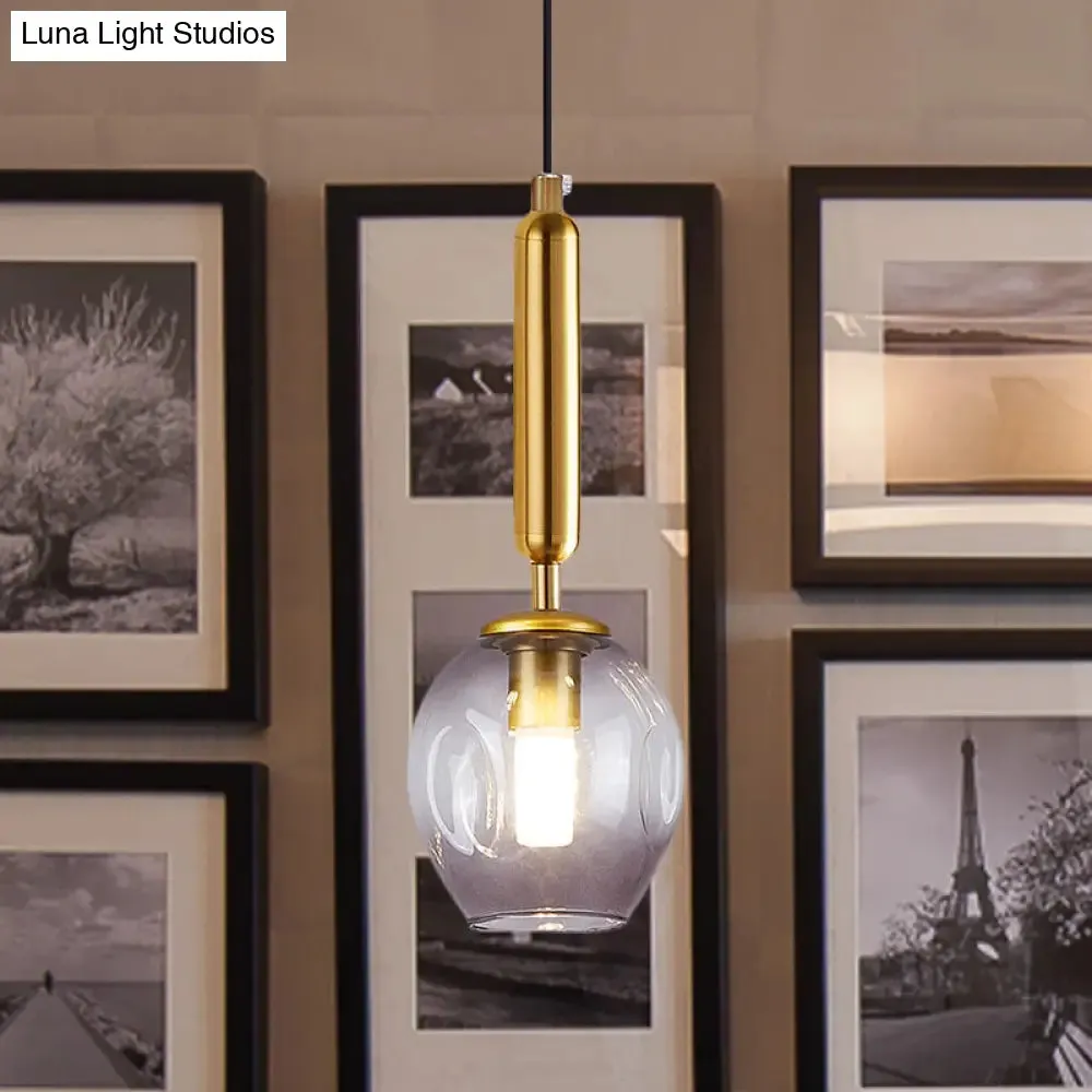 Modernist Pendant Lamp Fixture - Tulip Bedside Hanging Lighting in Blue/Smoke Gray Dimpled Glass, Black/Gold