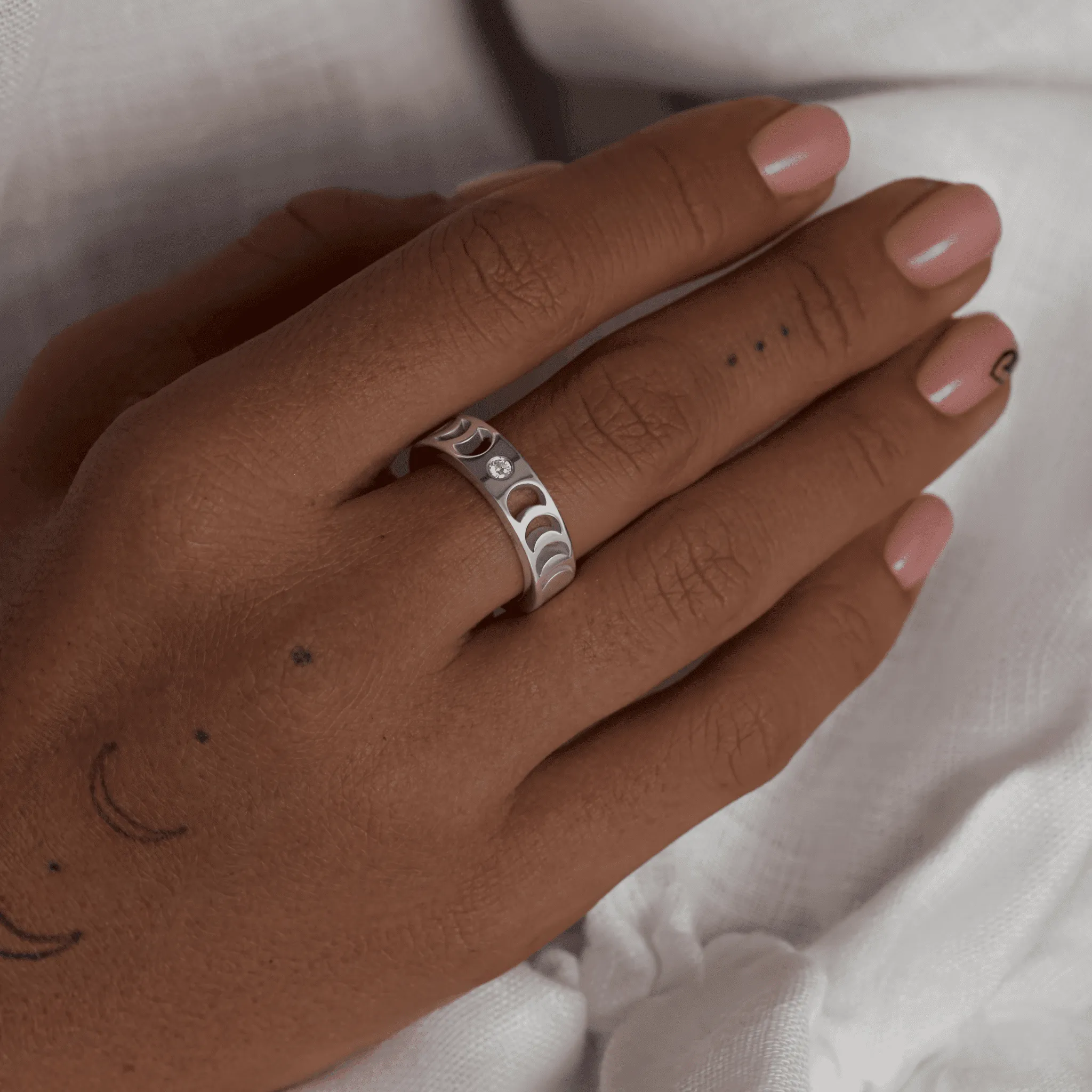 Moon Phases Ring With Topaz