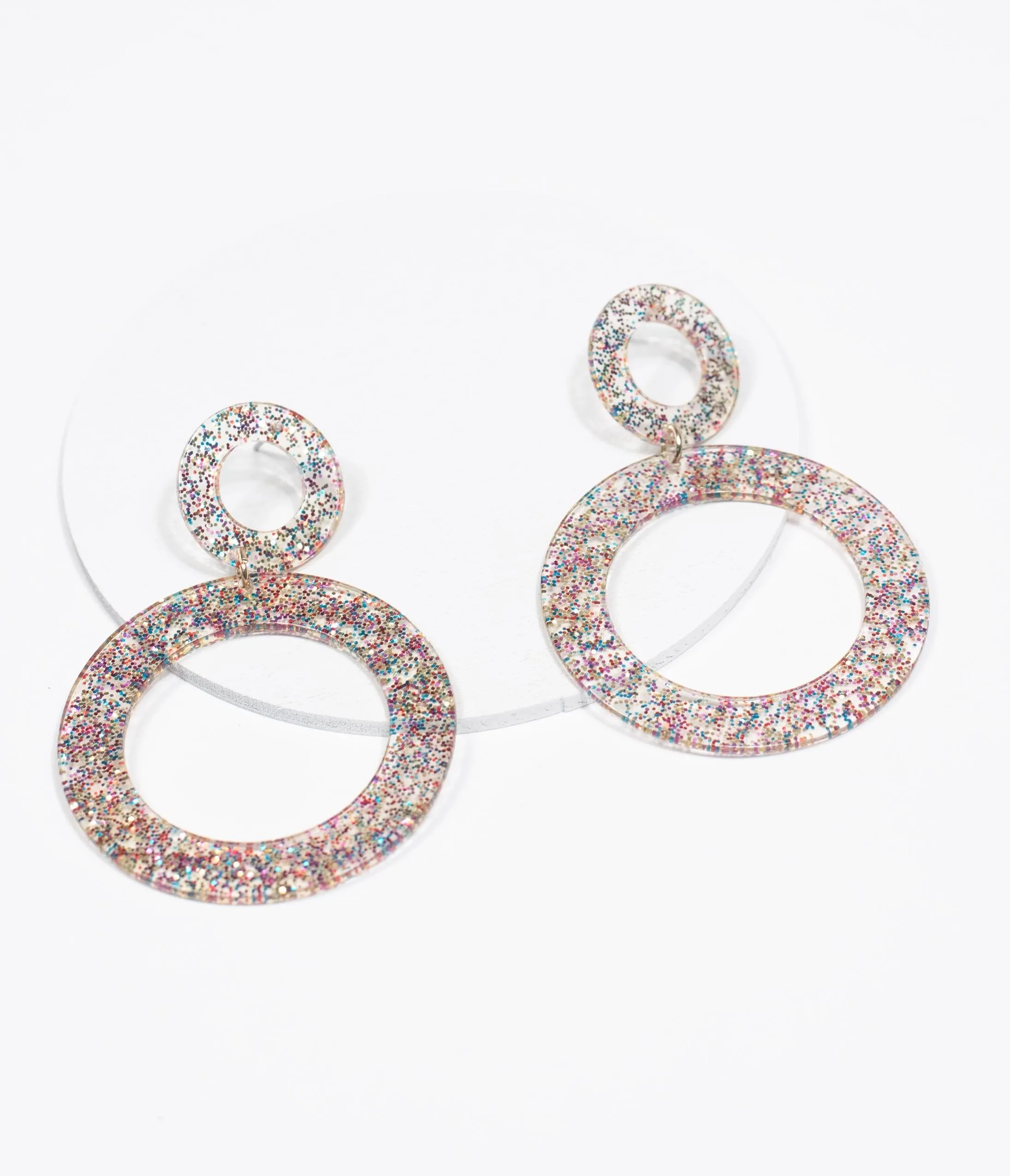 Multicolor Glitter Resin Dual Hoop Drop Earrings