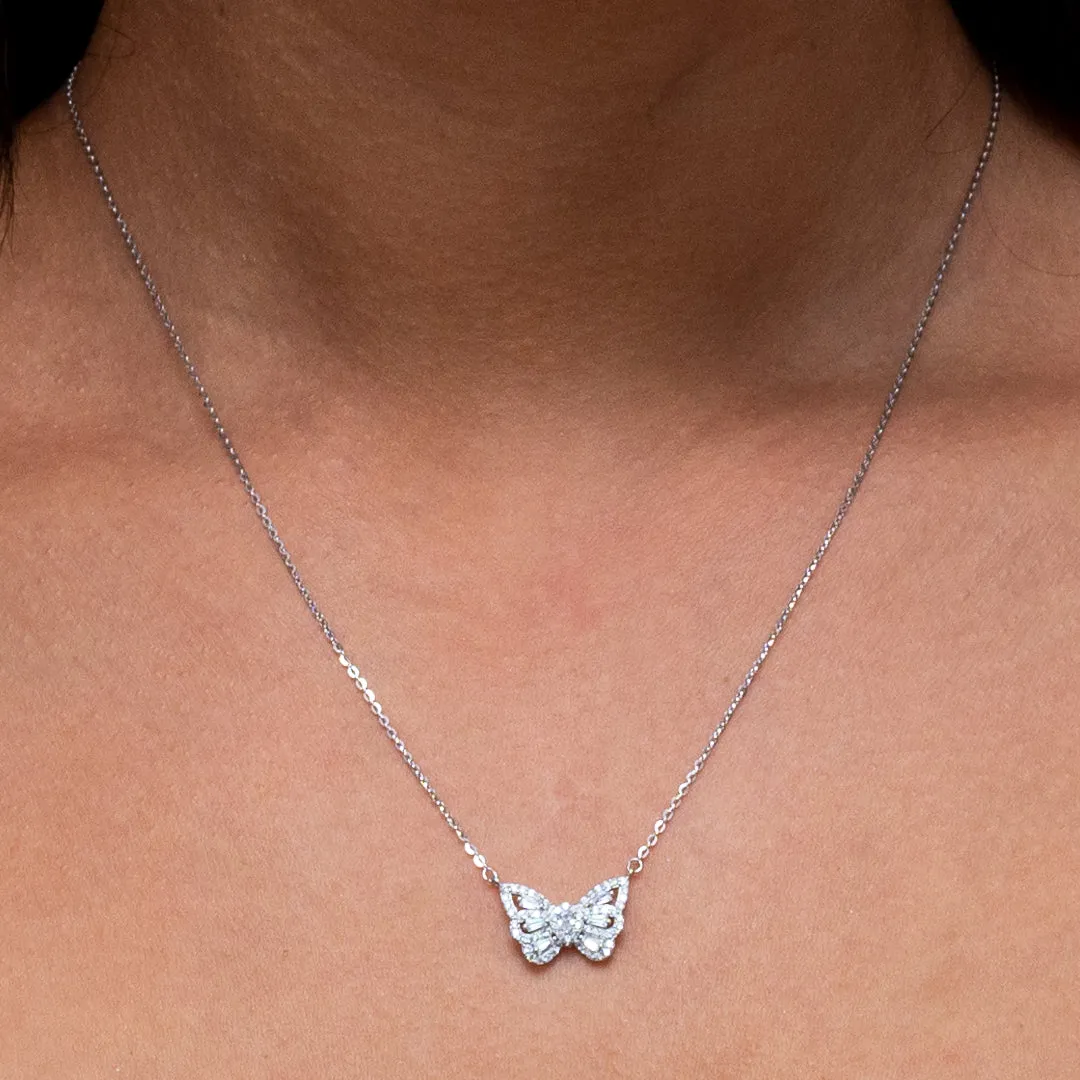 MULTISTONED CHARMING BUTTERFLY SILVER NECKLACE