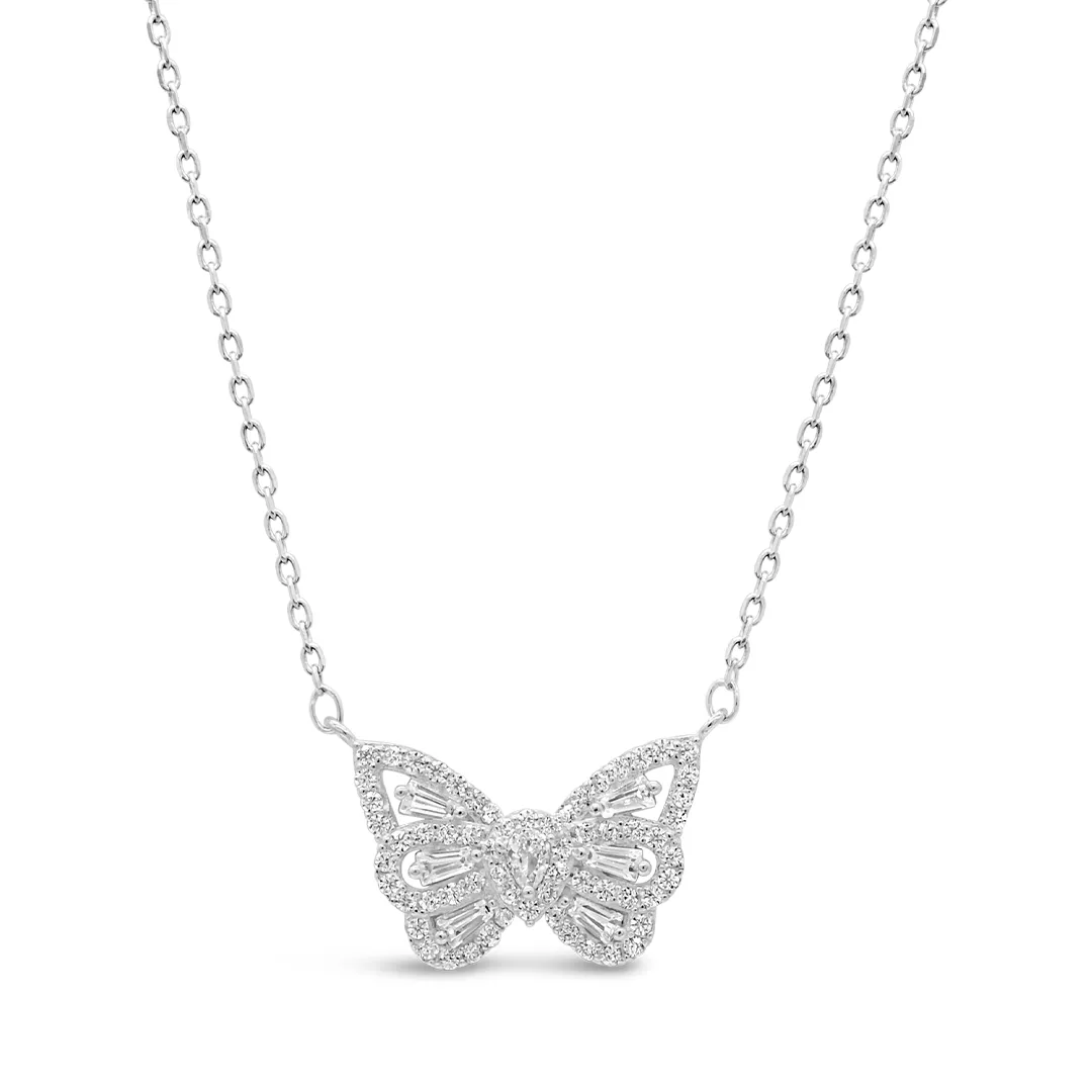 MULTISTONED CHARMING BUTTERFLY SILVER NECKLACE