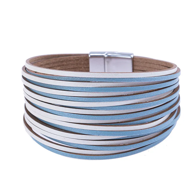 New Ins Xolor Matching Multi-Layer Magnetic Buckle Bracelet Simple PU Leather Wide Bracelet Jewelry