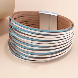 New Ins Xolor Matching Multi-Layer Magnetic Buckle Bracelet Simple PU Leather Wide Bracelet Jewelry