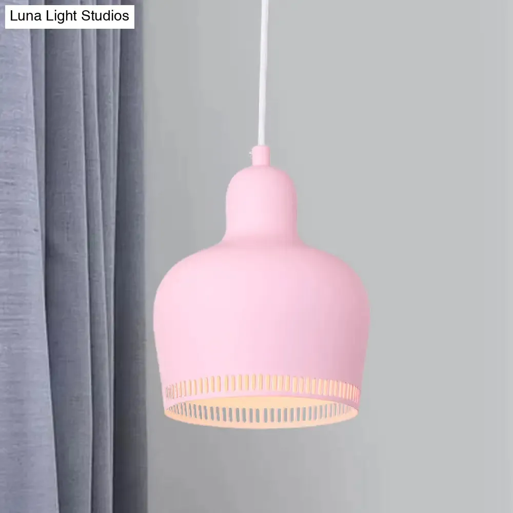 Nordic Metal Bell Drop Pendant Light for Bedroom - 1 Light Pink/Blue/Yellow