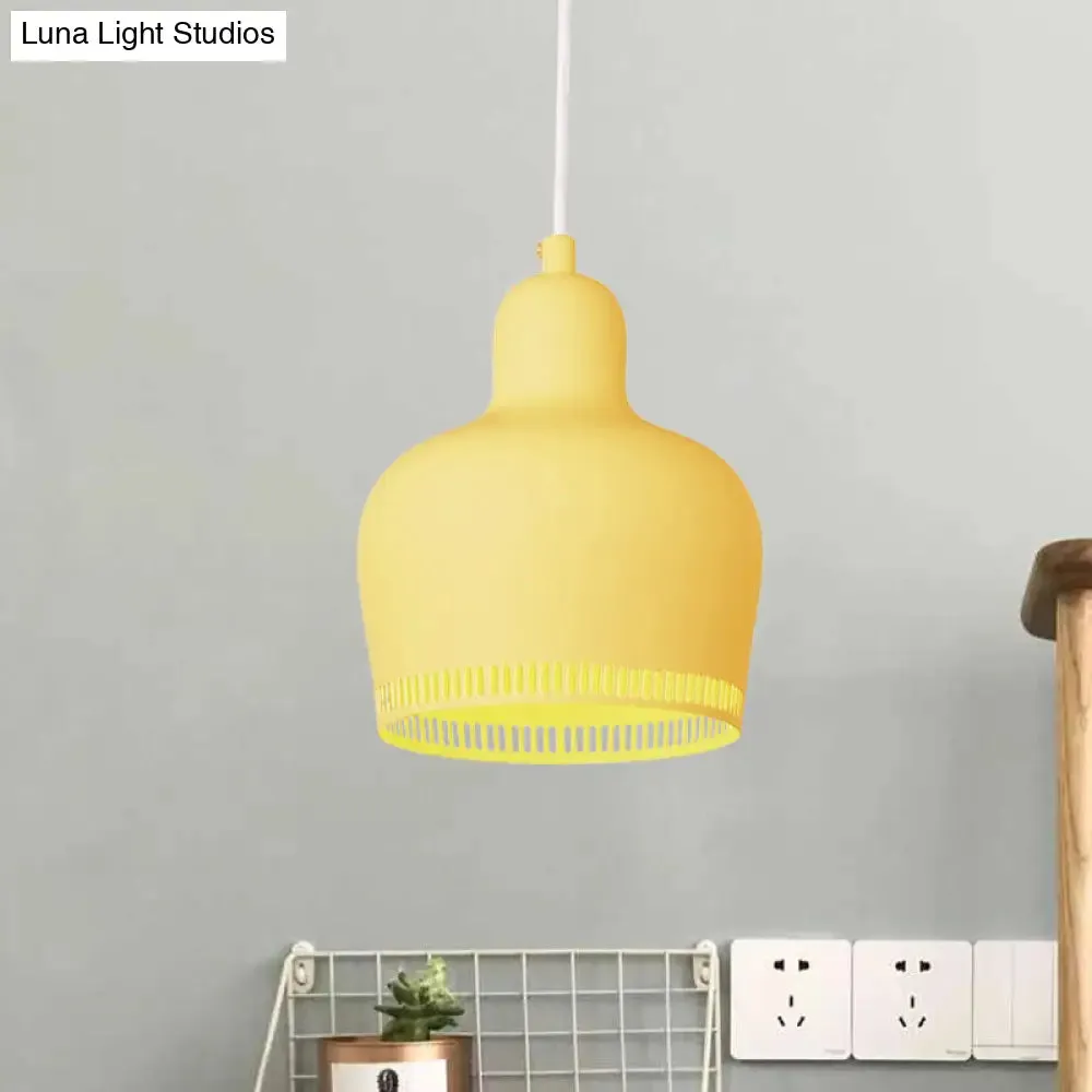 Nordic Metal Bell Drop Pendant Light for Bedroom - 1 Light Pink/Blue/Yellow