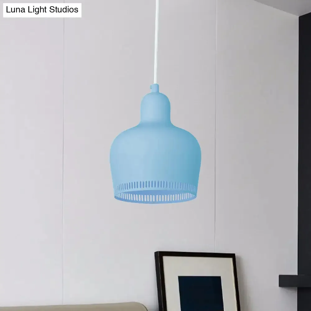 Nordic Metal Bell Drop Pendant Light for Bedroom - 1 Light Pink/Blue/Yellow