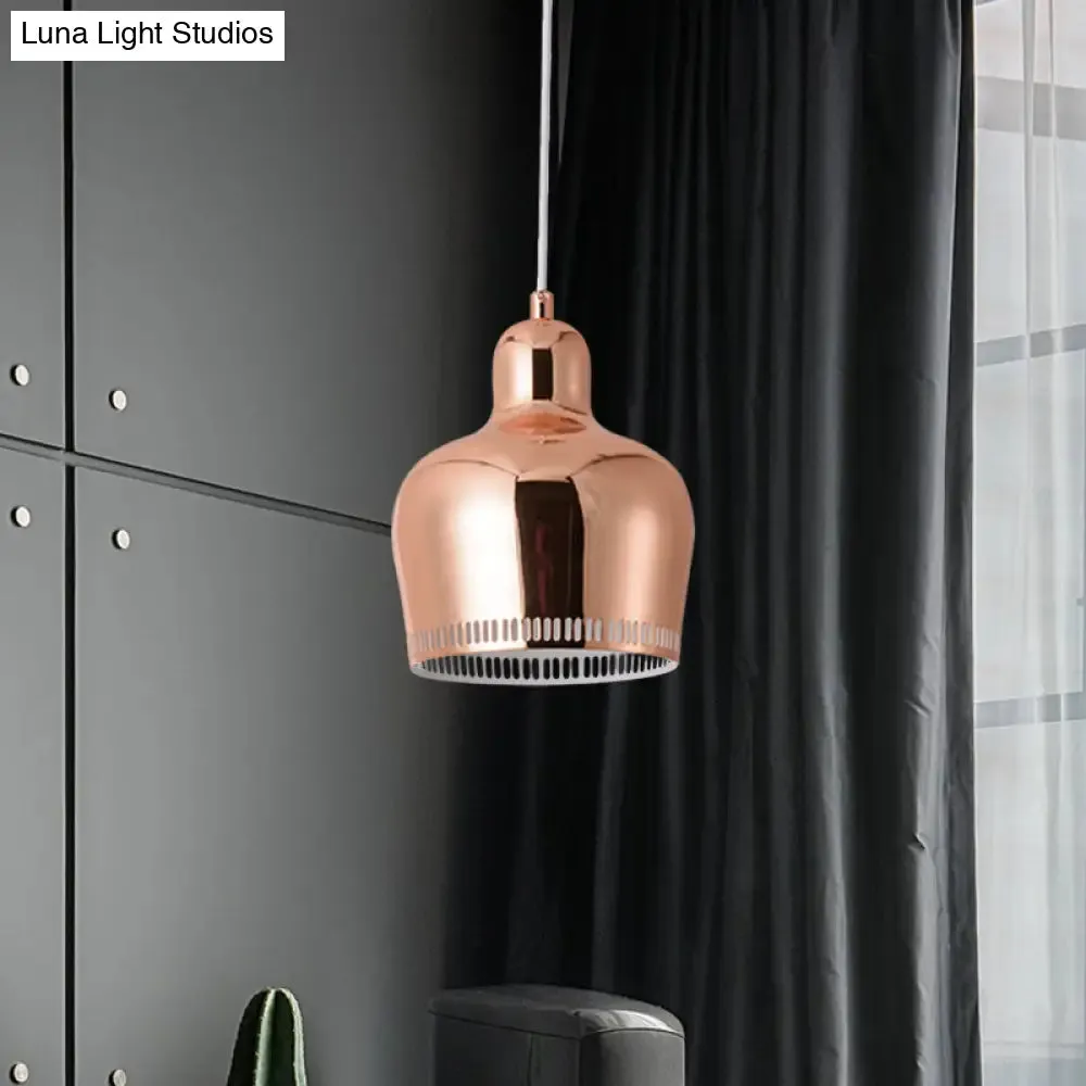 Nordic Metal Bell Drop Pendant Light for Bedroom - 1 Light Pink/Blue/Yellow