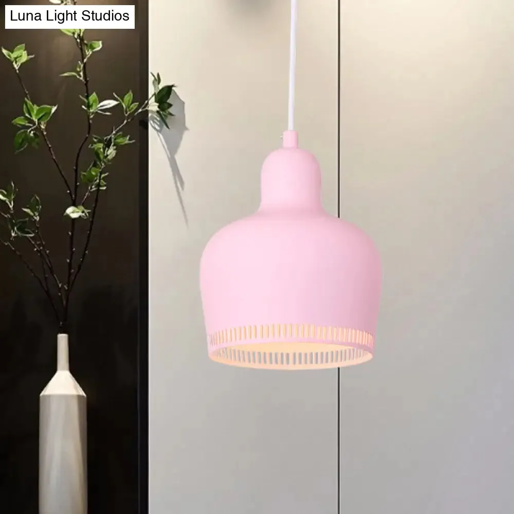 Nordic Metal Bell Drop Pendant Light for Bedroom - 1 Light Pink/Blue/Yellow