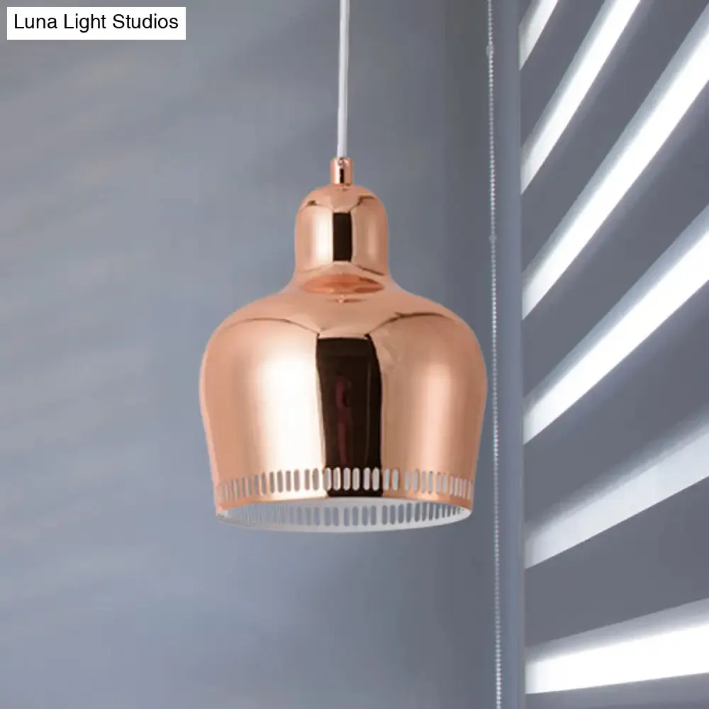 Nordic Metal Bell Drop Pendant Light for Bedroom - 1 Light Pink/Blue/Yellow