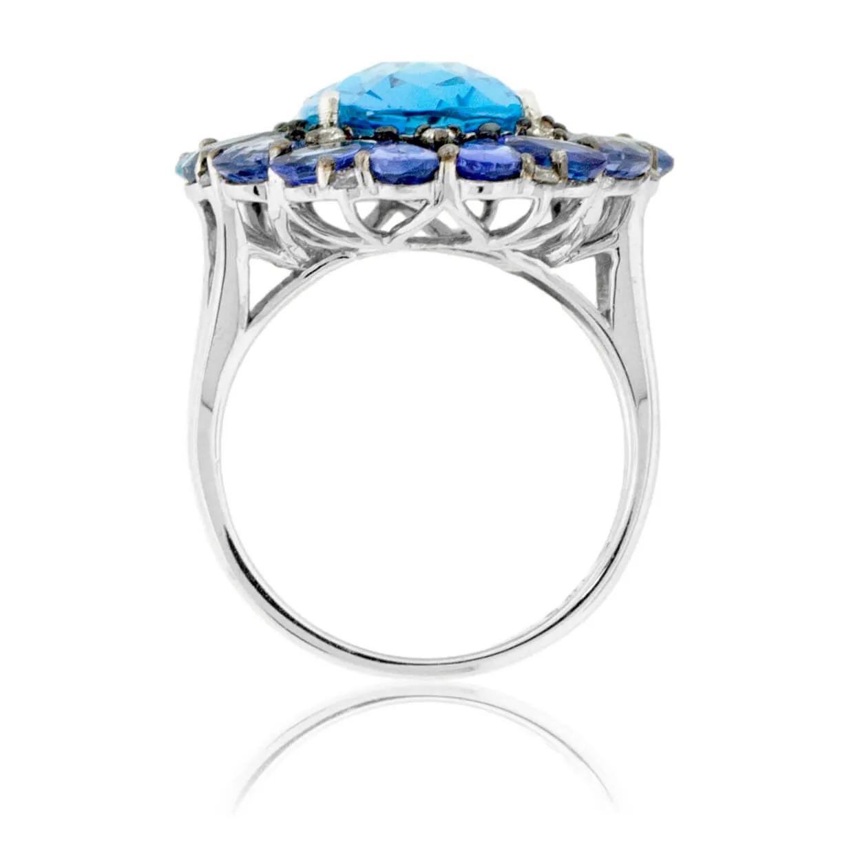 Oval Blue Topaz with Pear Tanzanite & Sapphire Halo Ring