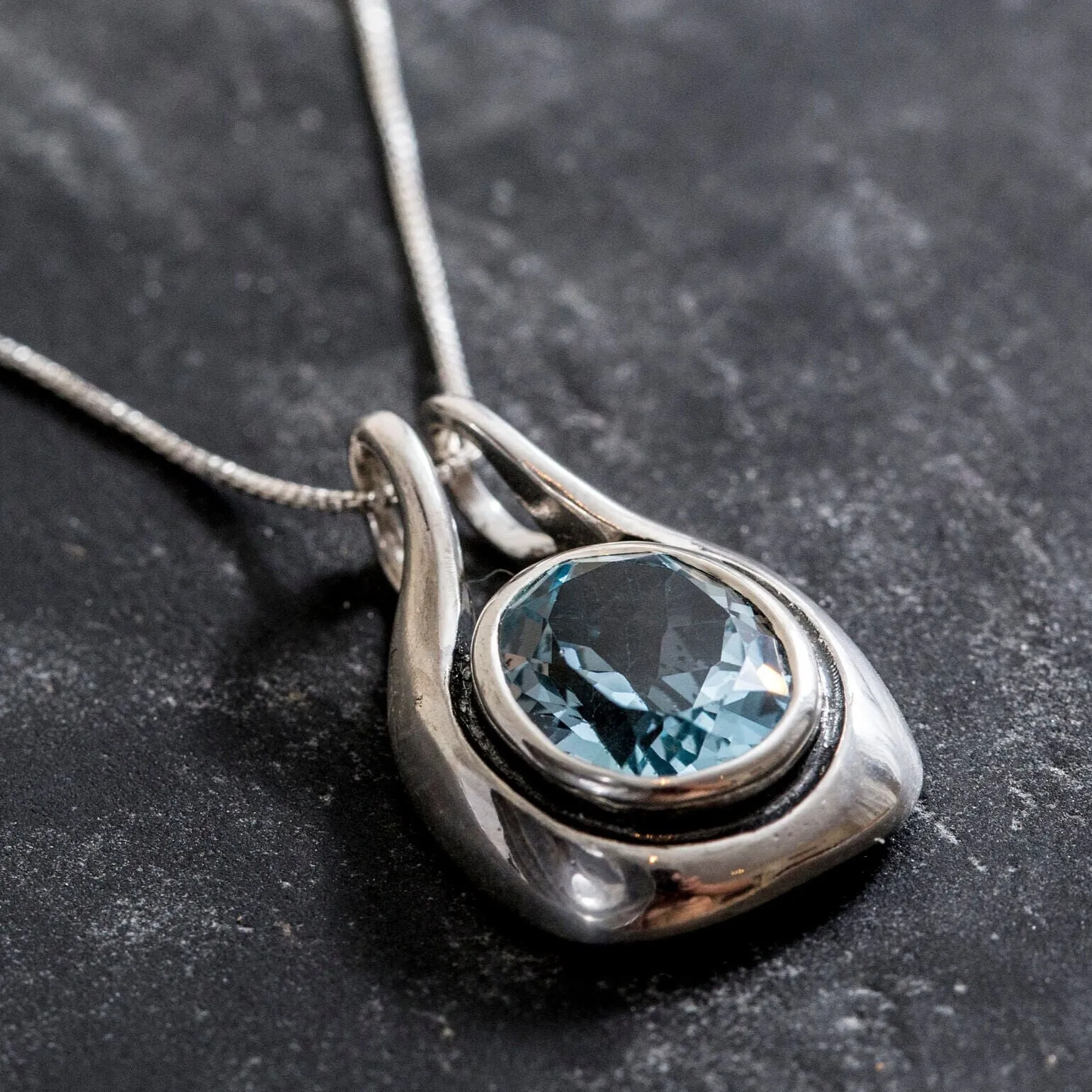 Oval Topaz Pendant - Real Blue Topaz Necklace - Sky Blue Vintage Necklace